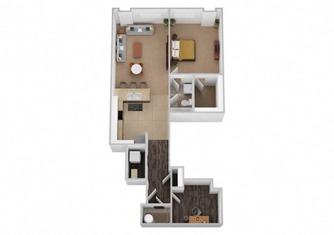 Floor plan for 1 bed, 1 bath, 869 sqft